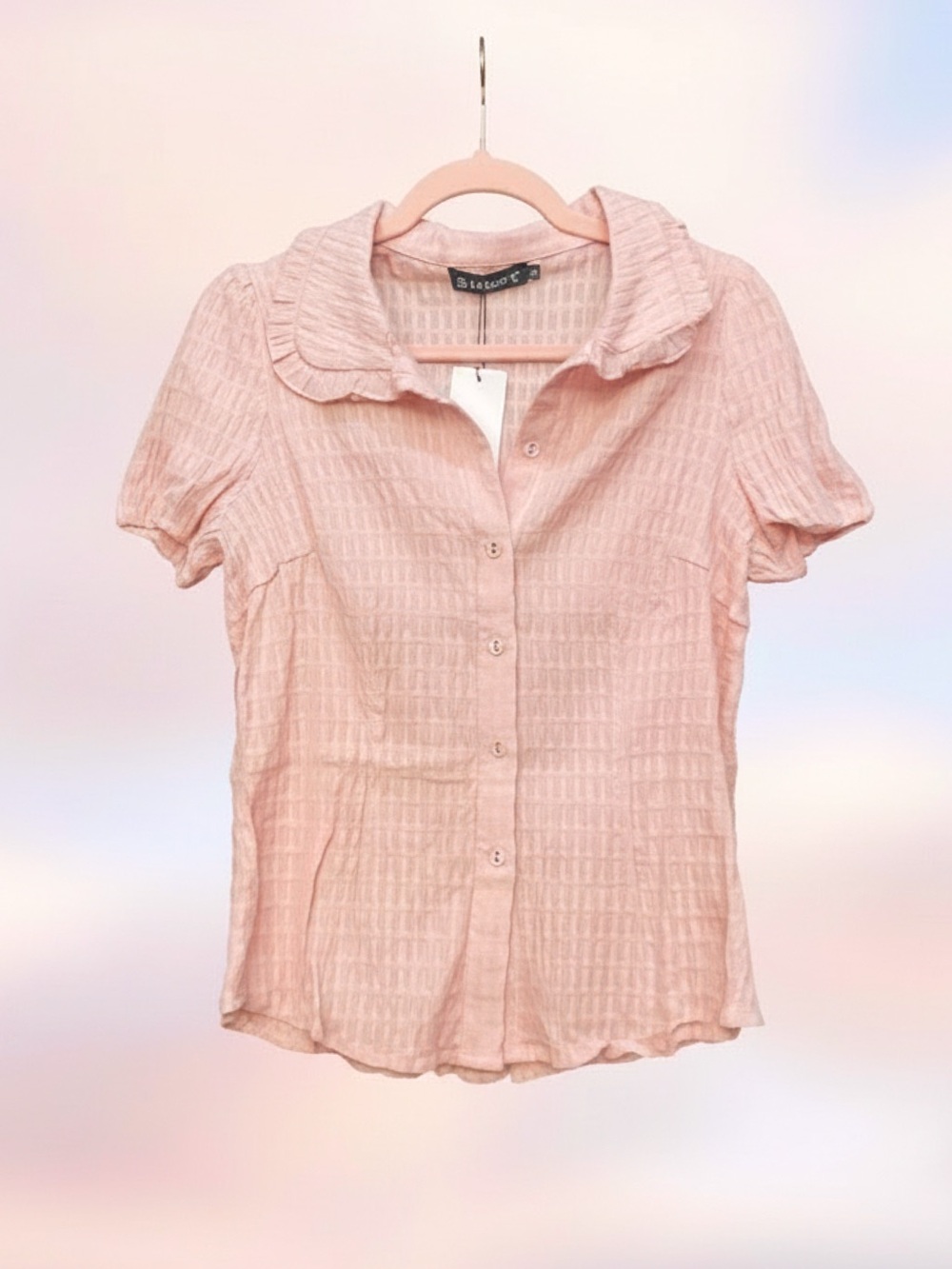 Smock Textured Cotton Button-Up Top w/Ruffle Collar • NWT• 19" p2p, 22" length